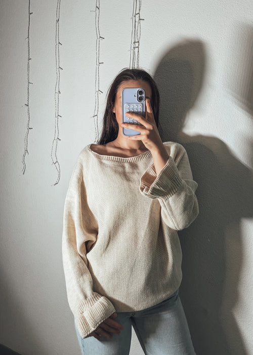 Pull Maille Écru Dos Ouvert